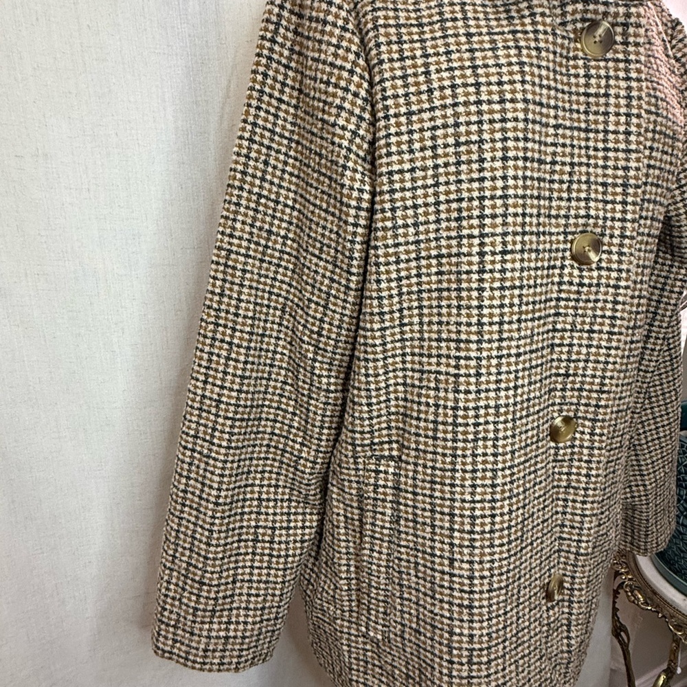 Old Navy Houndstooth Coat Jacket Size L Brown Tan Classic Button Front - Picture 2 of 7